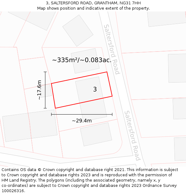 3, SALTERSFORD ROAD, GRANTHAM, NG31 7HH: Plot and title map