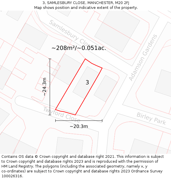 3, SAMLESBURY CLOSE, MANCHESTER, M20 2FJ: Plot and title map