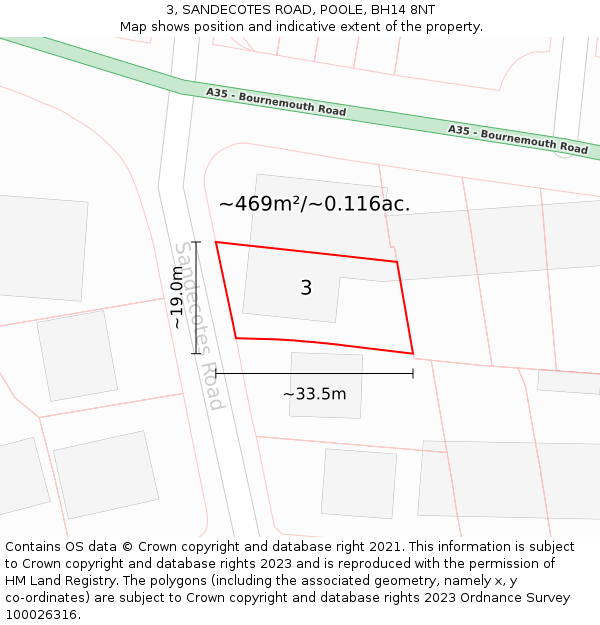 3, SANDECOTES ROAD, POOLE, BH14 8NT: Plot and title map
