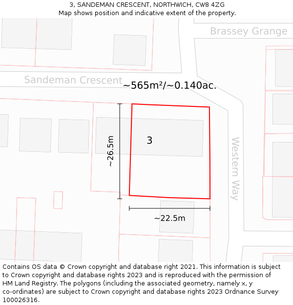 3, SANDEMAN CRESCENT, NORTHWICH, CW8 4ZG: Plot and title map