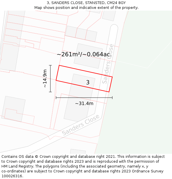 3, SANDERS CLOSE, STANSTED, CM24 8GY: Plot and title map