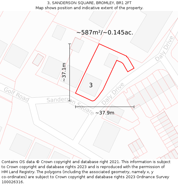 3, SANDERSON SQUARE, BROMLEY, BR1 2FT: Plot and title map
