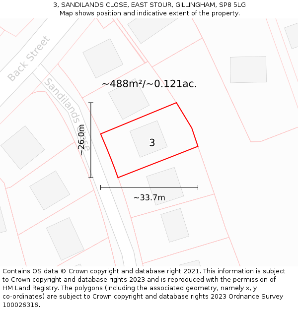 3, SANDILANDS CLOSE, EAST STOUR, GILLINGHAM, SP8 5LG: Plot and title map