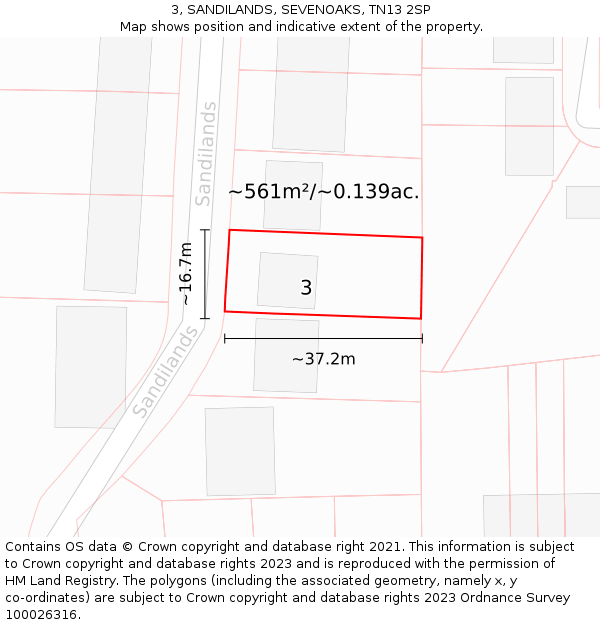 3, SANDILANDS, SEVENOAKS, TN13 2SP: Plot and title map