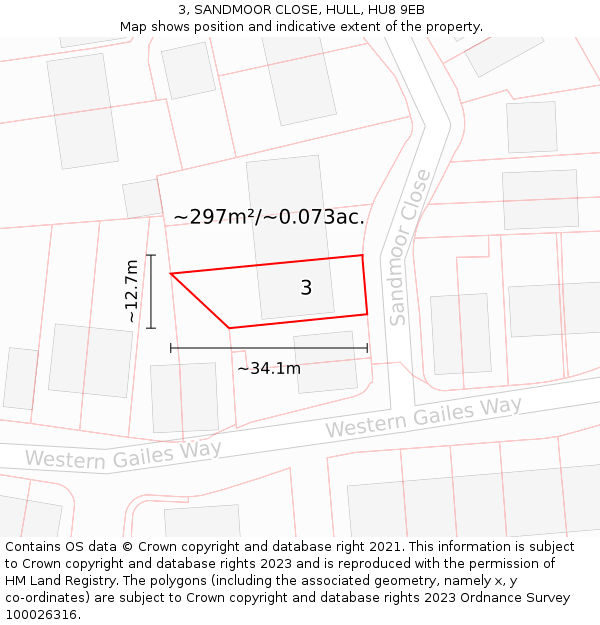 3, SANDMOOR CLOSE, HULL, HU8 9EB: Plot and title map