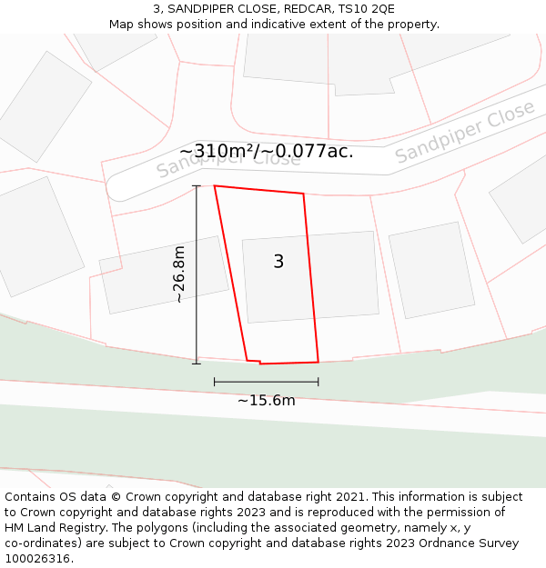 3, SANDPIPER CLOSE, REDCAR, TS10 2QE: Plot and title map