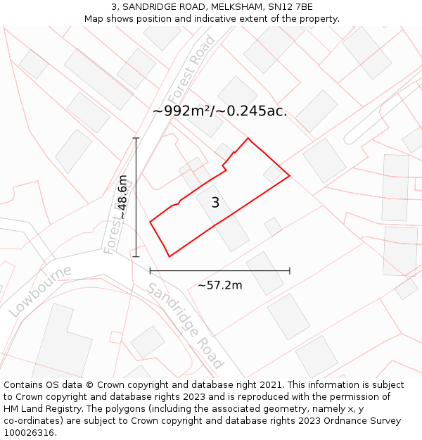 3, SANDRIDGE ROAD, MELKSHAM, SN12 7BE: Plot and title map