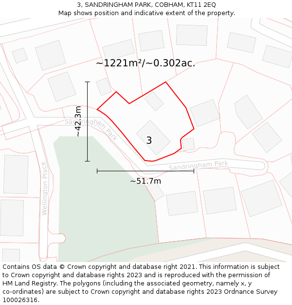 3, SANDRINGHAM PARK, COBHAM, KT11 2EQ: Plot and title map