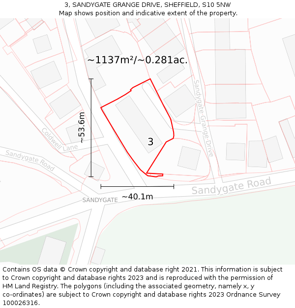 3, SANDYGATE GRANGE DRIVE, SHEFFIELD, S10 5NW: Plot and title map