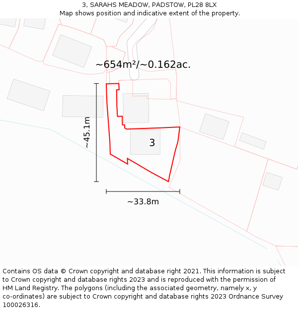 3, SARAHS MEADOW, PADSTOW, PL28 8LX: Plot and title map