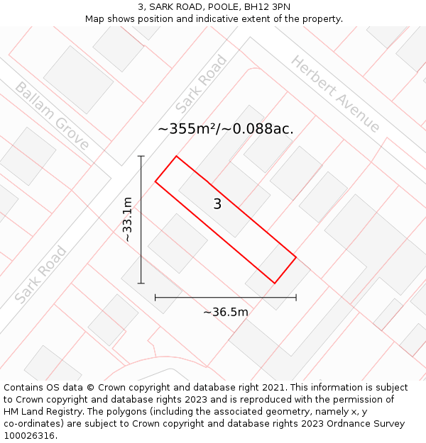 3, SARK ROAD, POOLE, BH12 3PN: Plot and title map