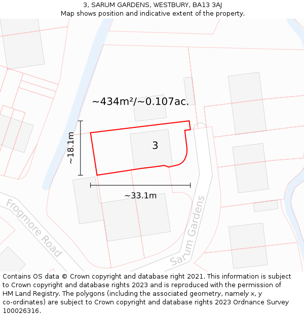 3, SARUM GARDENS, WESTBURY, BA13 3AJ: Plot and title map