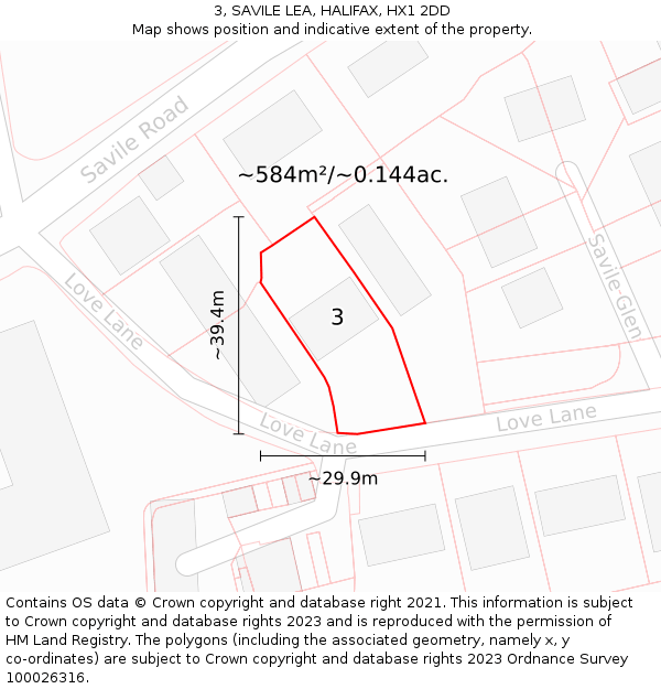 3, SAVILE LEA, HALIFAX, HX1 2DD: Plot and title map