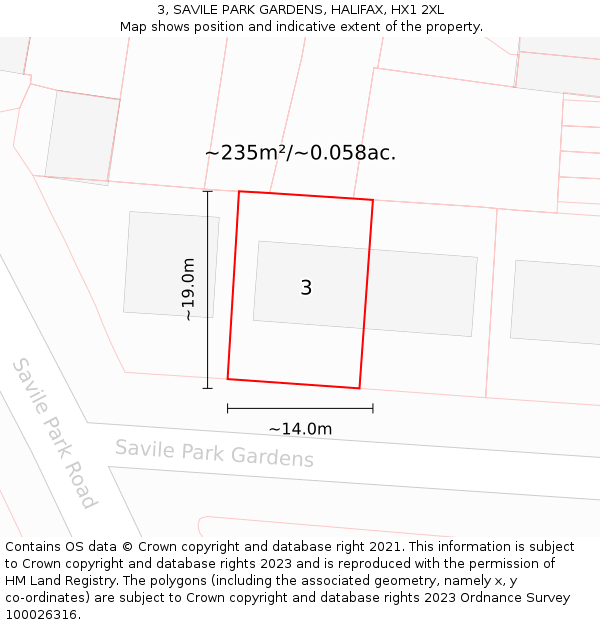 3, SAVILE PARK GARDENS, HALIFAX, HX1 2XL: Plot and title map