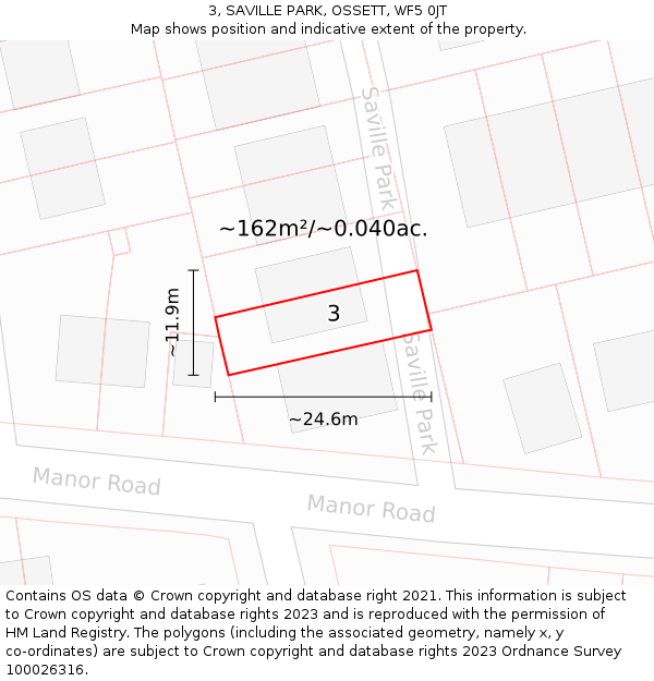 3, SAVILLE PARK, OSSETT, WF5 0JT: Plot and title map