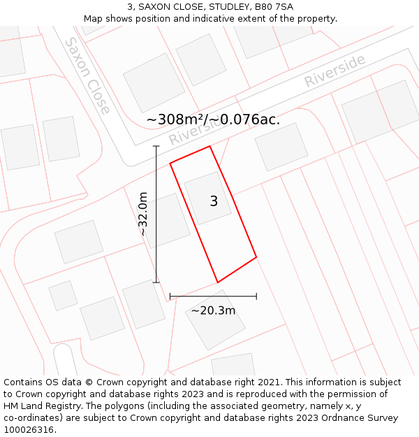 3, SAXON CLOSE, STUDLEY, B80 7SA: Plot and title map