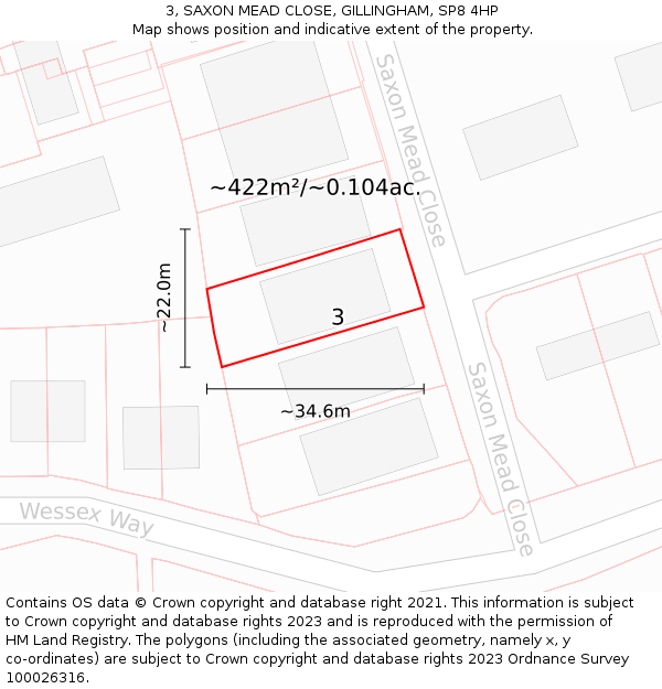 3, SAXON MEAD CLOSE, GILLINGHAM, SP8 4HP: Plot and title map