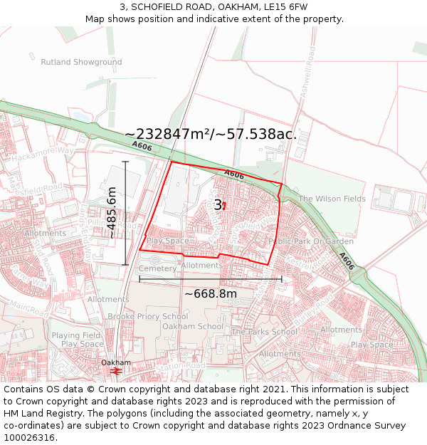 3, SCHOFIELD ROAD, OAKHAM, LE15 6FW: Plot and title map