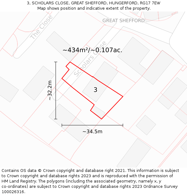 3, SCHOLARS CLOSE, GREAT SHEFFORD, HUNGERFORD, RG17 7EW: Plot and title map