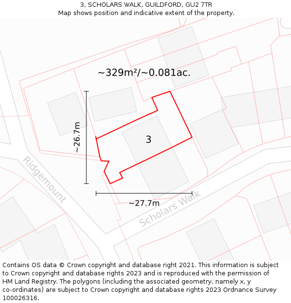 3, SCHOLARS WALK, GUILDFORD, GU2 7TR: Plot and title map