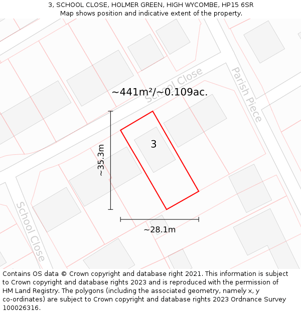 3, SCHOOL CLOSE, HOLMER GREEN, HIGH WYCOMBE, HP15 6SR: Plot and title map