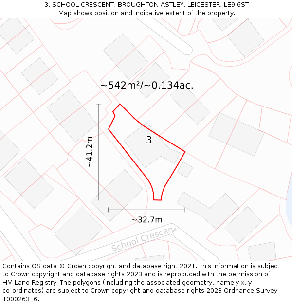 3, SCHOOL CRESCENT, BROUGHTON ASTLEY, LEICESTER, LE9 6ST: Plot and title map