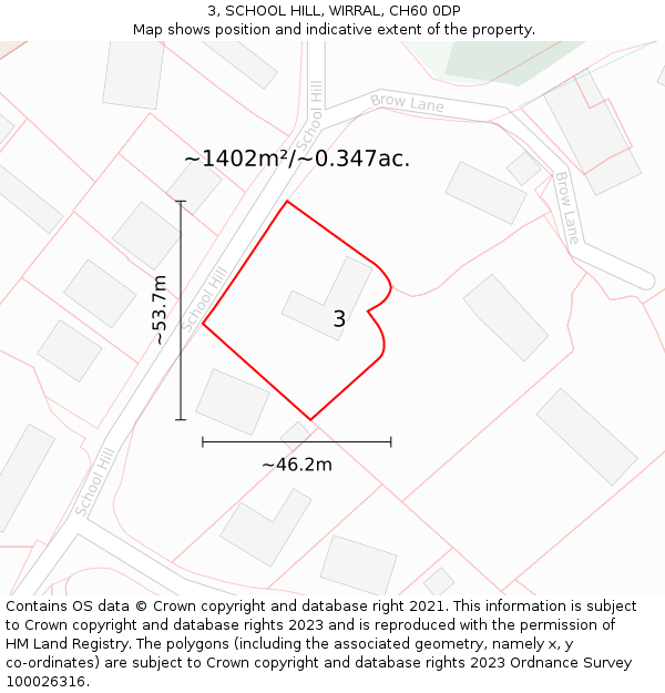 3, SCHOOL HILL, WIRRAL, CH60 0DP: Plot and title map