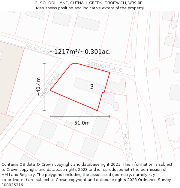 3, SCHOOL LANE, CUTNALL GREEN, DROITWICH, WR9 0PH: Plot and title map