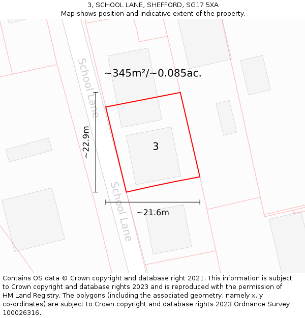 3, SCHOOL LANE, SHEFFORD, SG17 5XA: Plot and title map