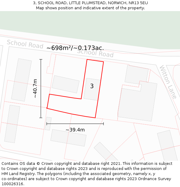 3, SCHOOL ROAD, LITTLE PLUMSTEAD, NORWICH, NR13 5EU: Plot and title map