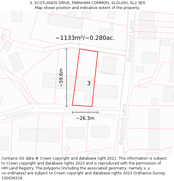 3, SCOTLANDS DRIVE, FARNHAM COMMON, SLOUGH, SL2 3ES: Plot and title map