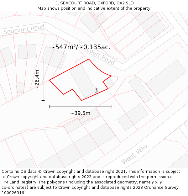 3, SEACOURT ROAD, OXFORD, OX2 9LD: Plot and title map