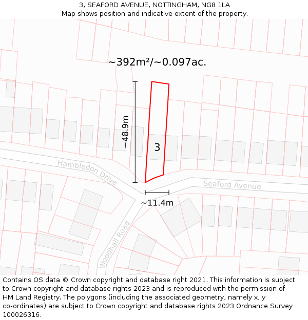 3, SEAFORD AVENUE, NOTTINGHAM, NG8 1LA: Plot and title map