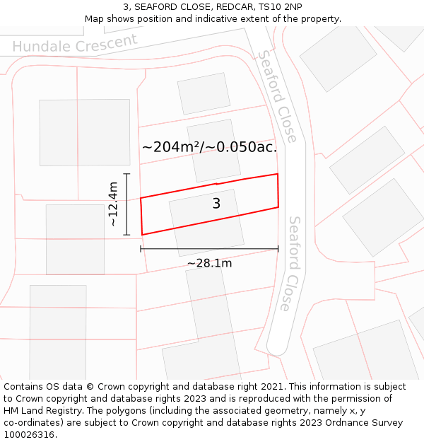 3, SEAFORD CLOSE, REDCAR, TS10 2NP: Plot and title map