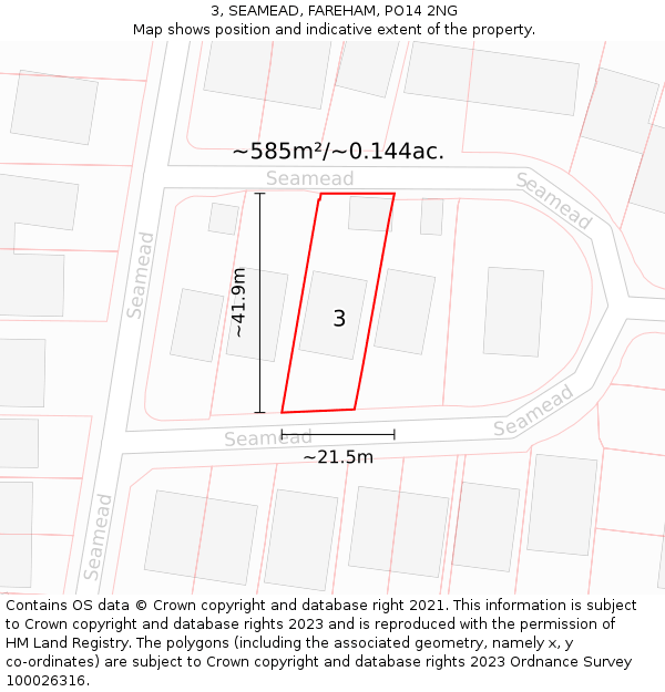 3, SEAMEAD, FAREHAM, PO14 2NG: Plot and title map