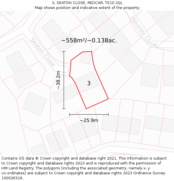 3, SEATON CLOSE, REDCAR, TS10 2QL: Plot and title map