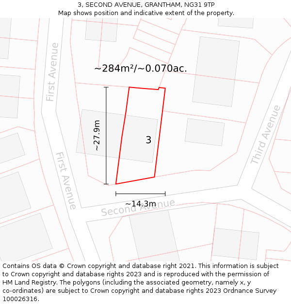 3, SECOND AVENUE, GRANTHAM, NG31 9TP: Plot and title map