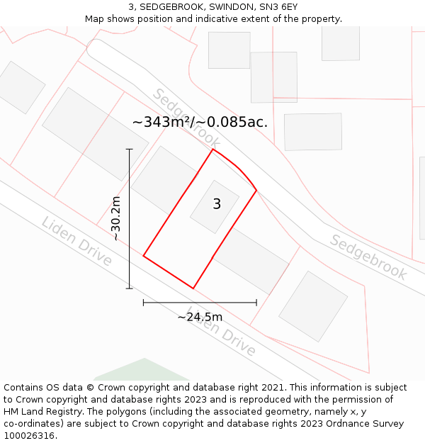 3, SEDGEBROOK, SWINDON, SN3 6EY: Plot and title map