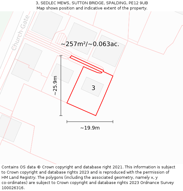 3, SEDLEC MEWS, SUTTON BRIDGE, SPALDING, PE12 9UB: Plot and title map