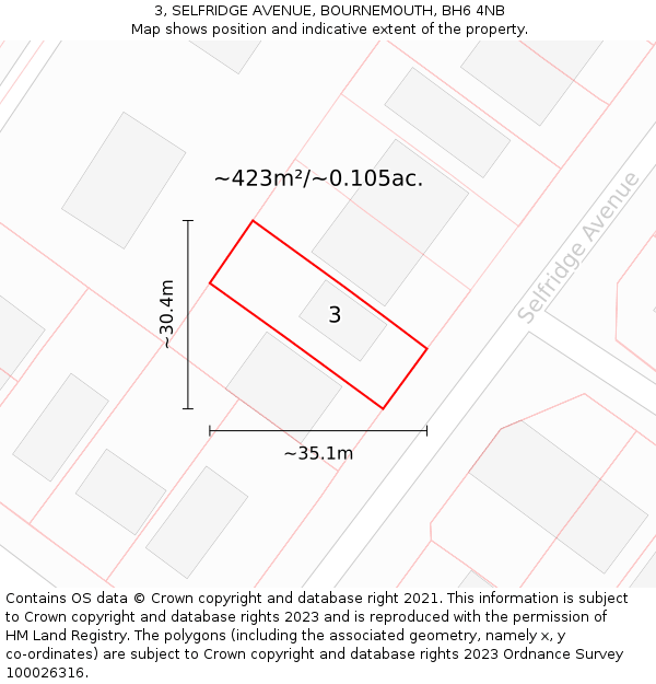 3, SELFRIDGE AVENUE, BOURNEMOUTH, BH6 4NB: Plot and title map