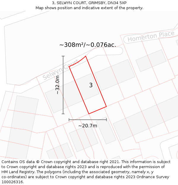 3, SELWYN COURT, GRIMSBY, DN34 5XP: Plot and title map