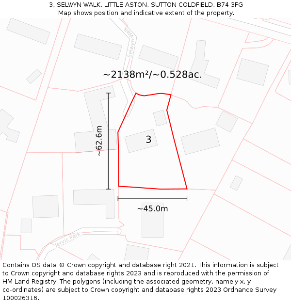 3, SELWYN WALK, LITTLE ASTON, SUTTON COLDFIELD, B74 3FG: Plot and title map