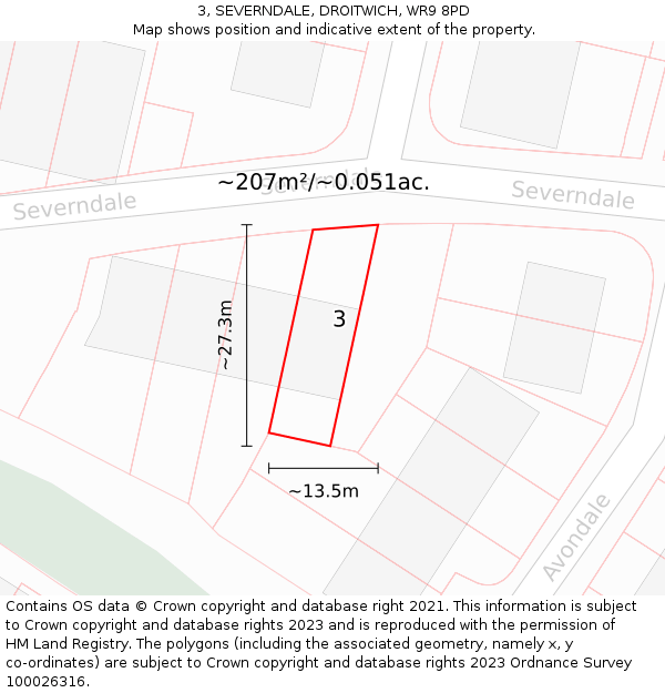 3, SEVERNDALE, DROITWICH, WR9 8PD: Plot and title map