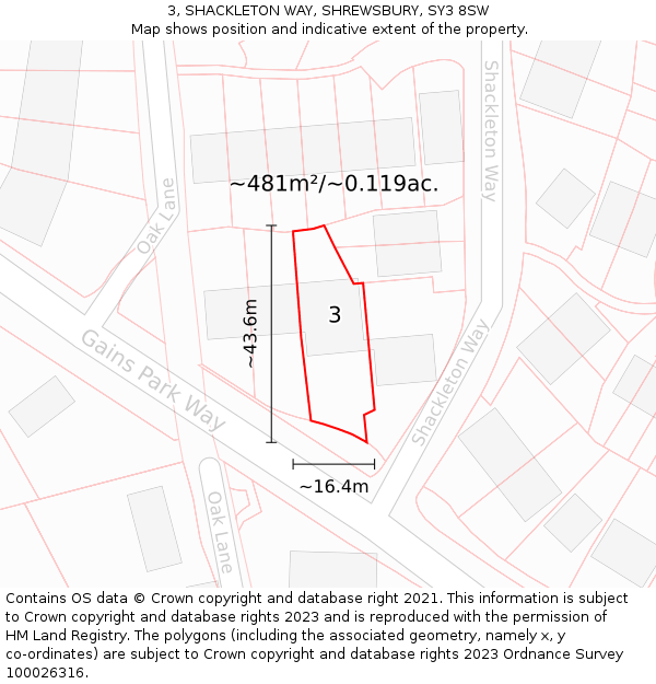 3, SHACKLETON WAY, SHREWSBURY, SY3 8SW: Plot and title map