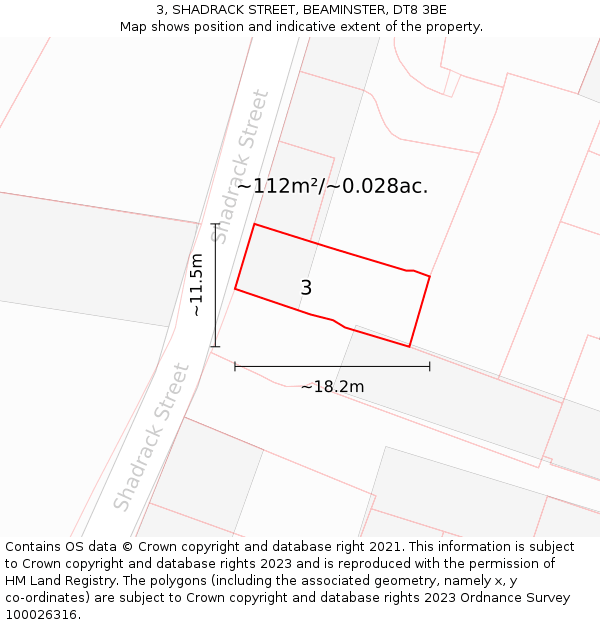 3, SHADRACK STREET, BEAMINSTER, DT8 3BE: Plot and title map