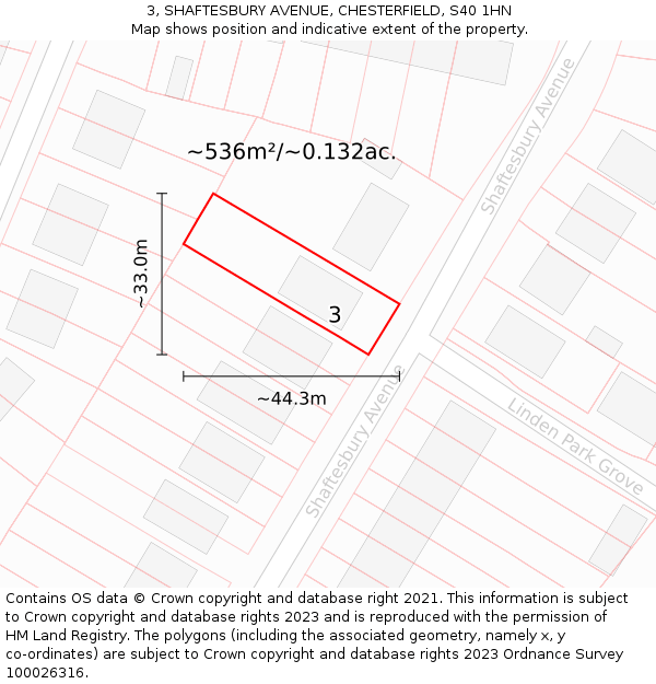 3, SHAFTESBURY AVENUE, CHESTERFIELD, S40 1HN: Plot and title map