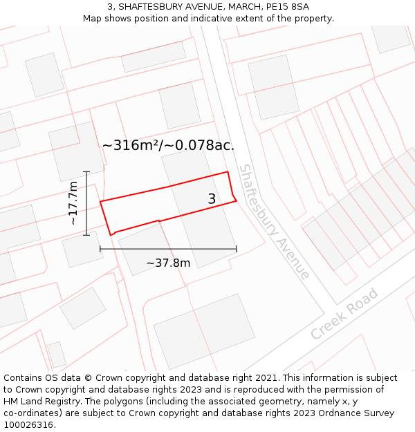 3, SHAFTESBURY AVENUE, MARCH, PE15 8SA: Plot and title map