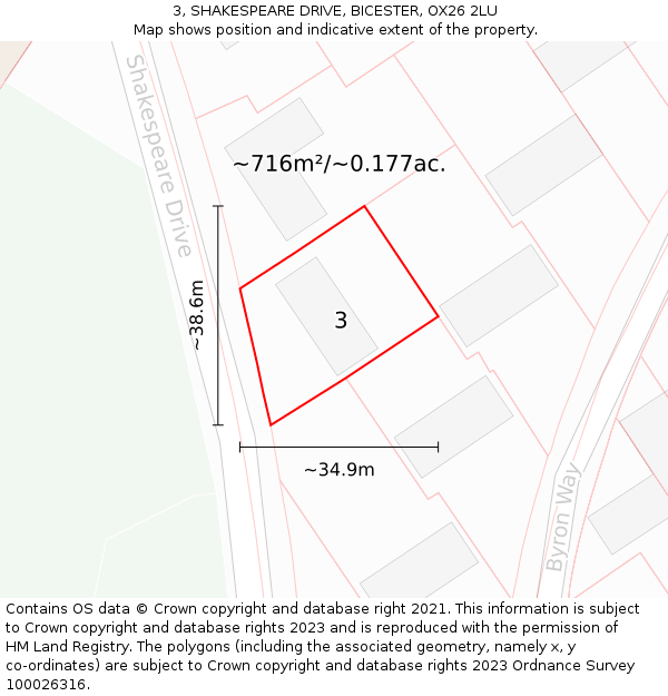 3, SHAKESPEARE DRIVE, BICESTER, OX26 2LU: Plot and title map