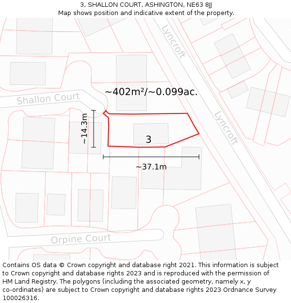 3, SHALLON COURT, ASHINGTON, NE63 8JJ: Plot and title map