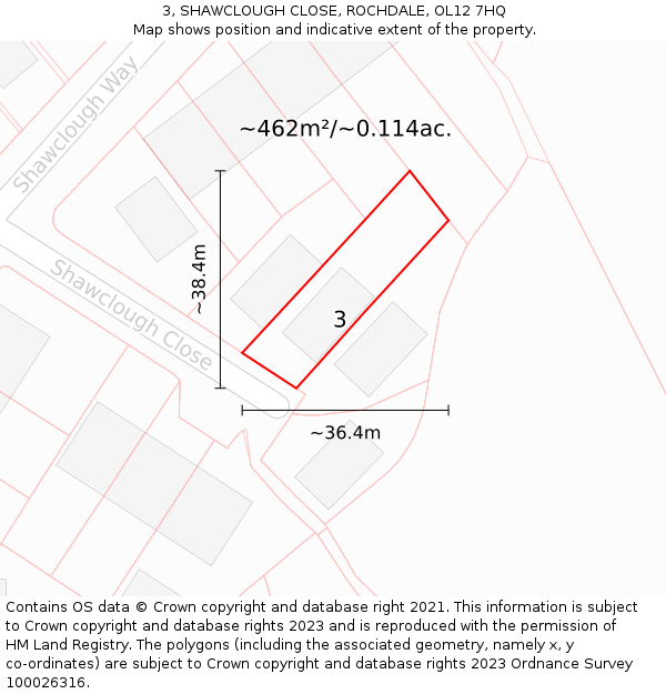 3, SHAWCLOUGH CLOSE, ROCHDALE, OL12 7HQ: Plot and title map